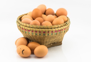 eggs in basket on white background